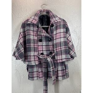 Cejon Black White Pink Wool Blend Cape Jacket‎ Women’s Size S/M Small Medium